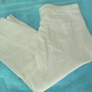 Gloria Vanderbilt sz 10 Jordyn Capri Pants White Stretch Denim Mid Rise Studded